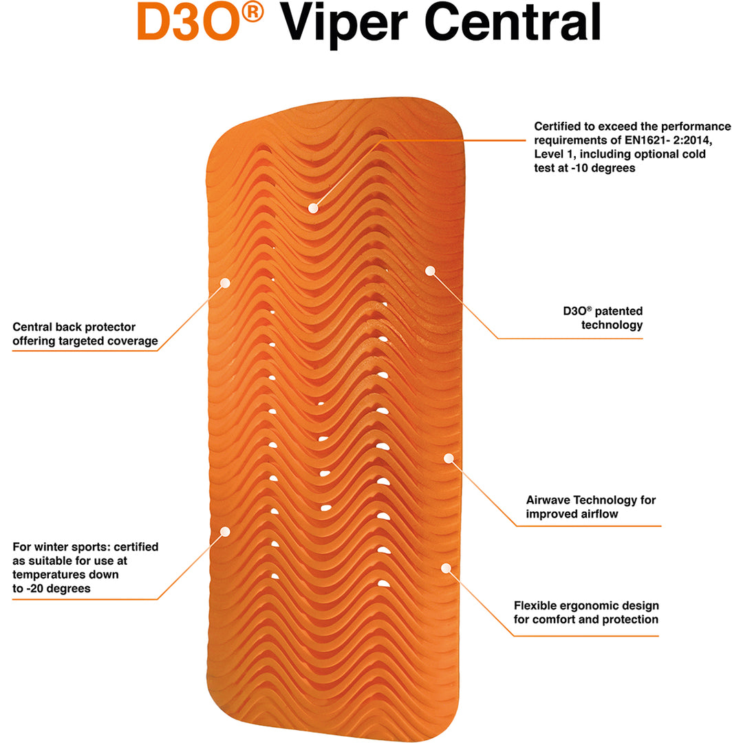 ICON D3O Viper Central Back Impact Protector - Rear View with Info Graphics