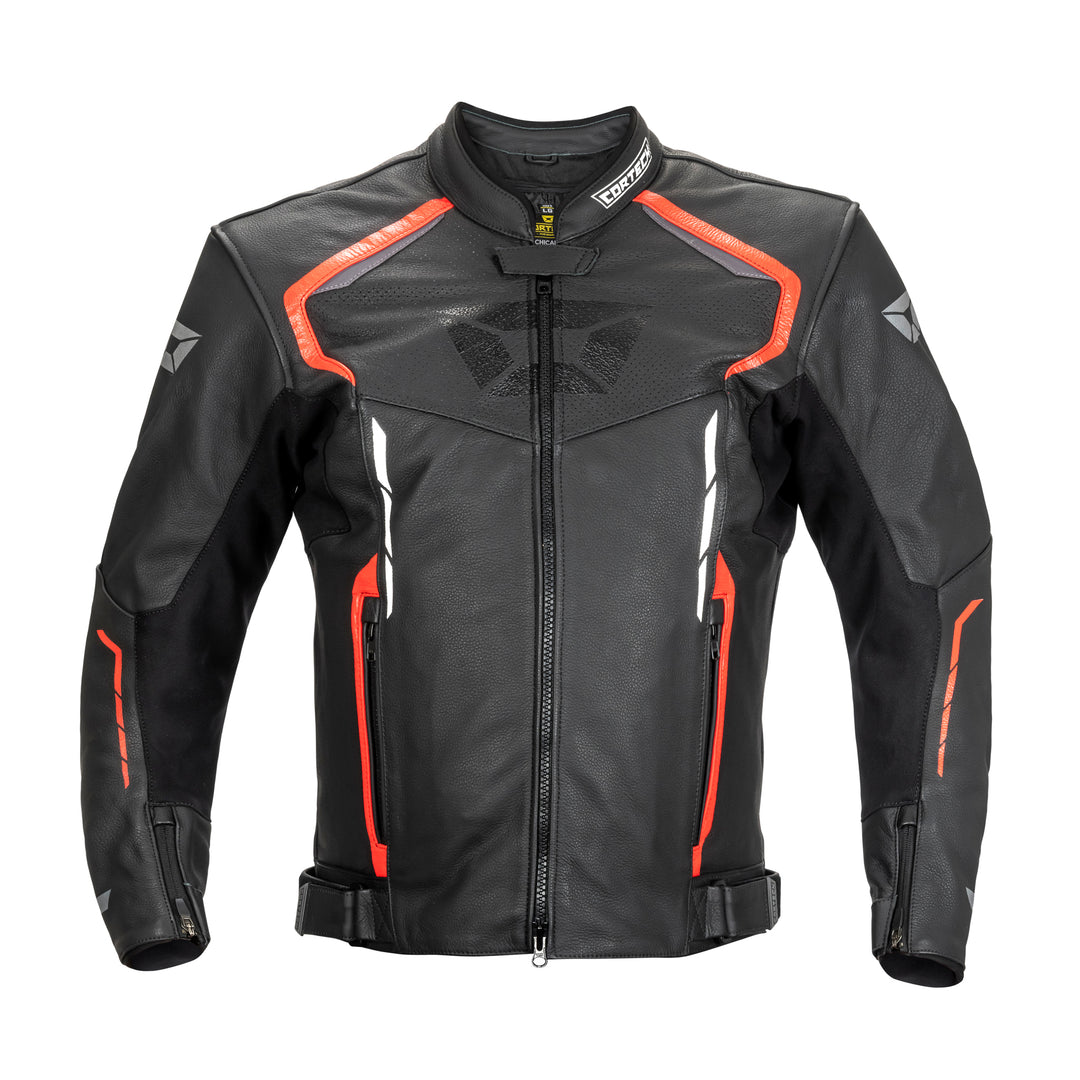 Cortech Speedway Chicane Leather Jacket Black/Red - Front View