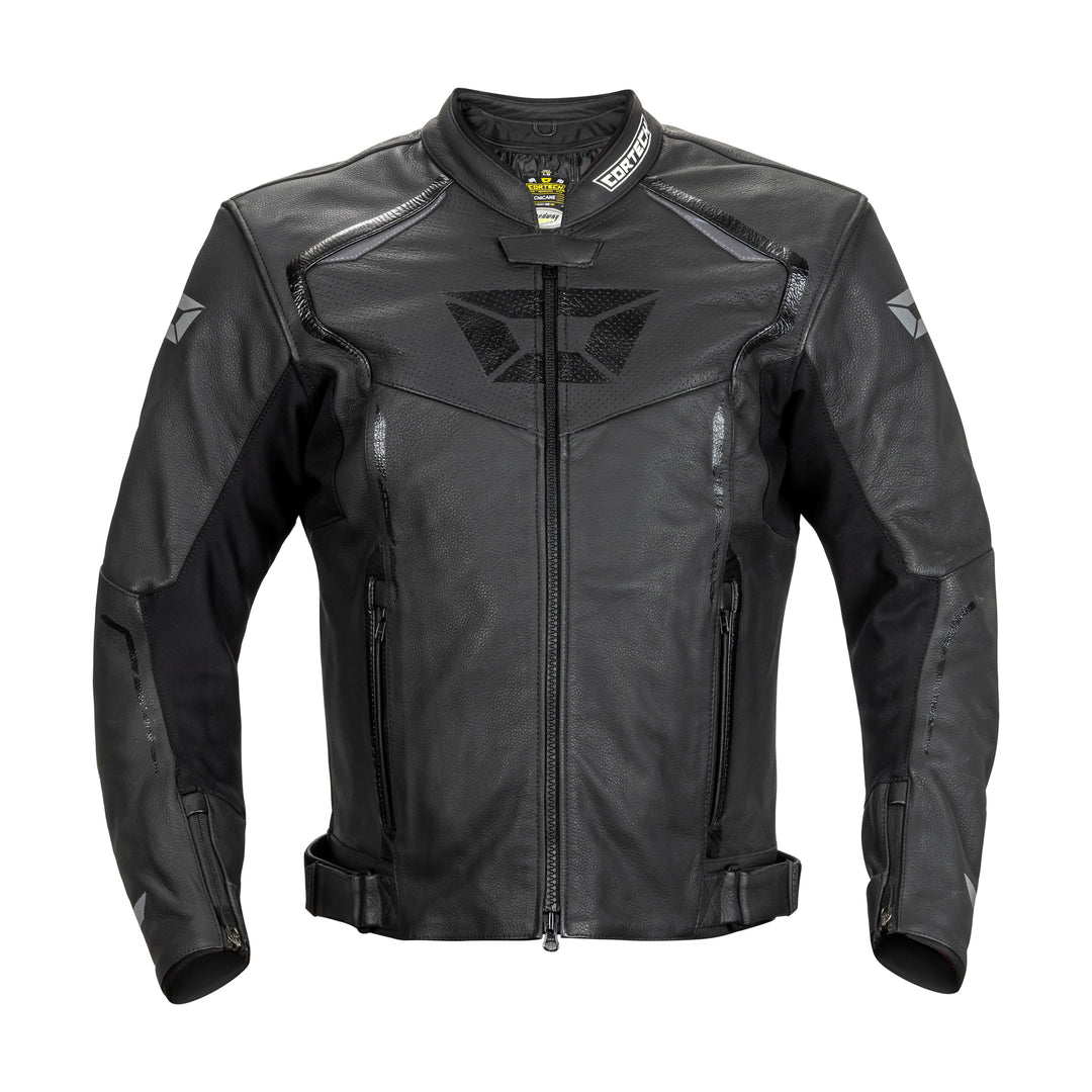 Cortech Speedway Chicane Leather Jacket Black - Front View
