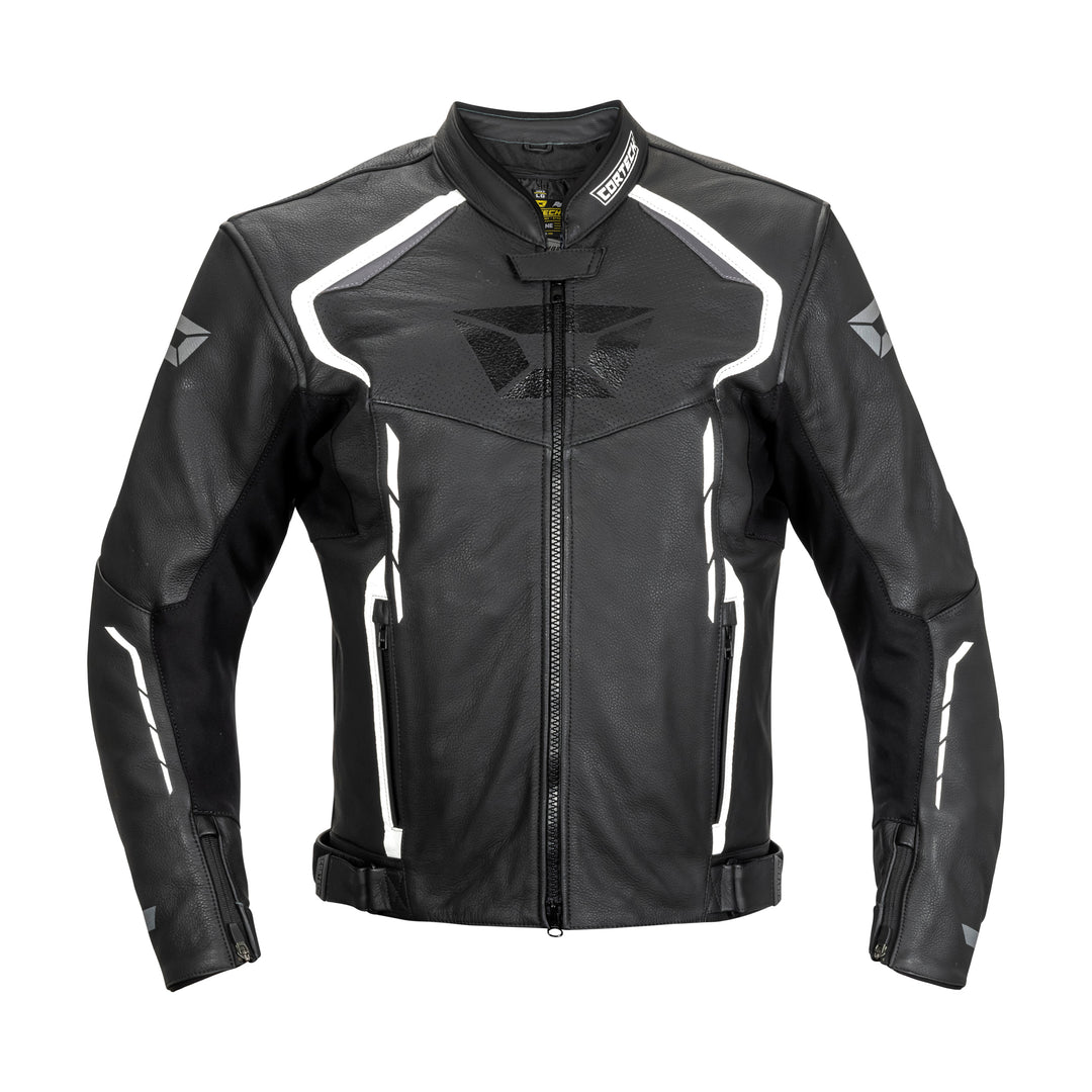 Cortech Speedway Chicane Leather Jacket Black/White - Front View