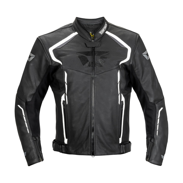 Cortech Speedway Chicane Leather Jacket Black/White - Front View