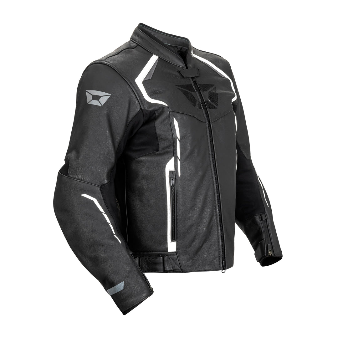 Cortech Speedway Chicane Leather Jacket Black/White - Front Side View