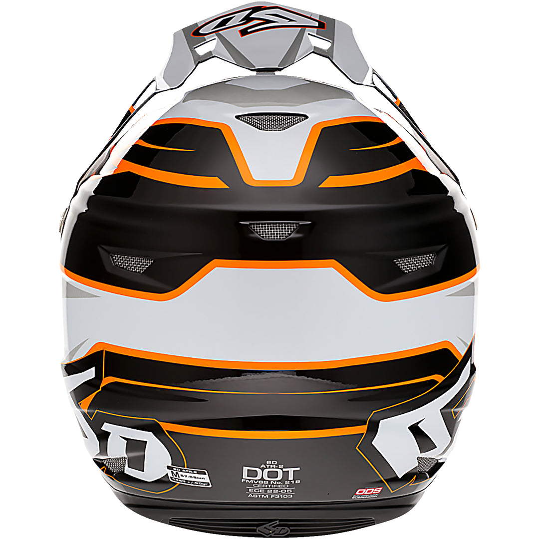 6D Helmets ATR-2 Phase Helmet White/Orange - Rear View