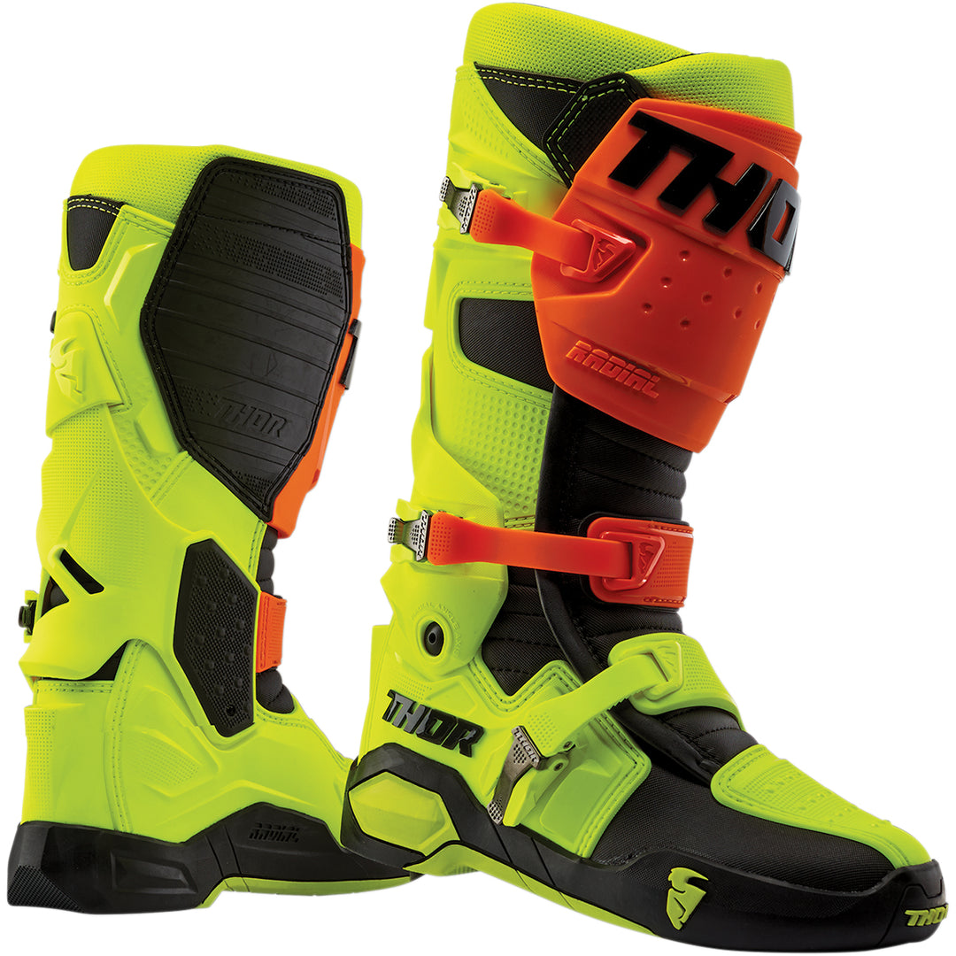 THOR Radial MX Boots Orange Fluorescent/Yellow - Side View of Pair