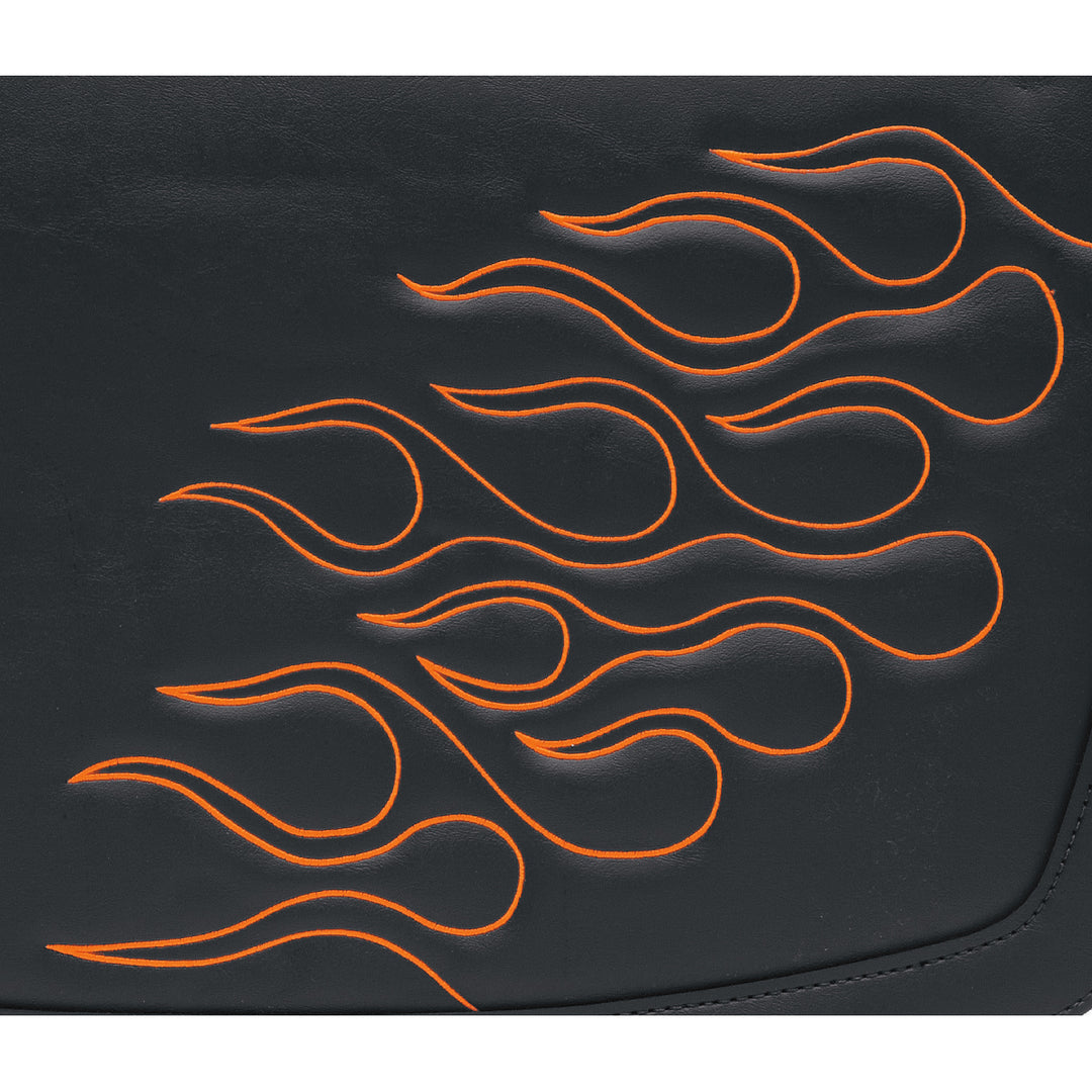 SADDLEMEN Highwayman Tattoo Saddlebags Orange - Close-Up of Flame Graphic