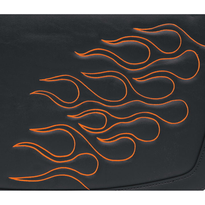 SADDLEMEN Highwayman Tattoo Saddlebags Orange - Close-Up of Flame Graphic