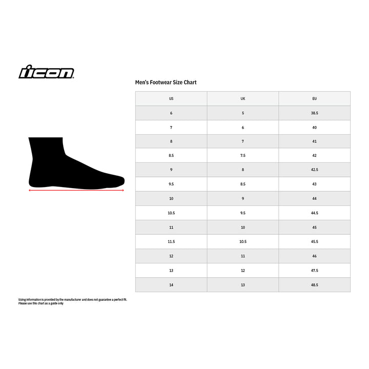 ICON Elsinore 2™ Boots - Size Chart