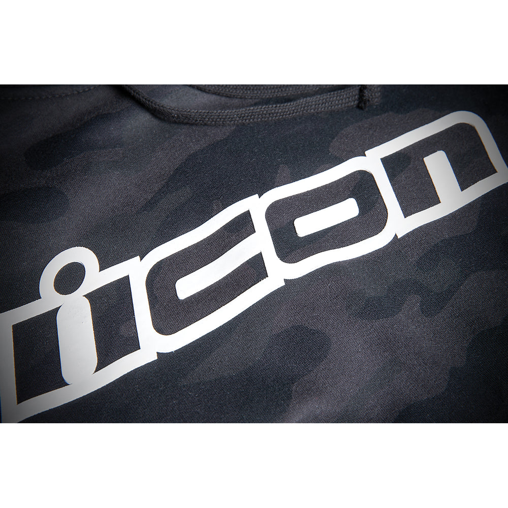 ICON Clasicon™ Hoodie Camo Black - Close-Up of Logo Graphic on Front