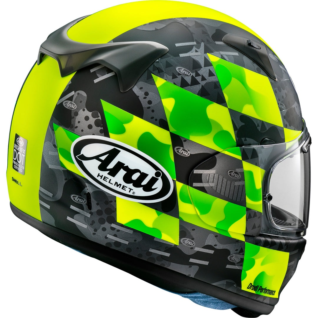 Arai Regent-X Patch Helmet Yellow Frost - Rear Side View