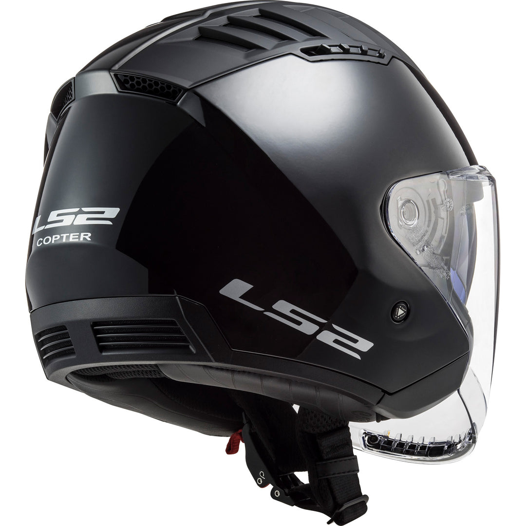 LS2 Helmets Copter Solid Motorcycle Open Face & 3/4 Helmet Gloss Black - Rear Side View