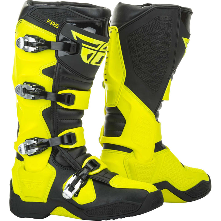 Fly Racing FR5 Boots Hi-Vis - Rear Side View of Pair