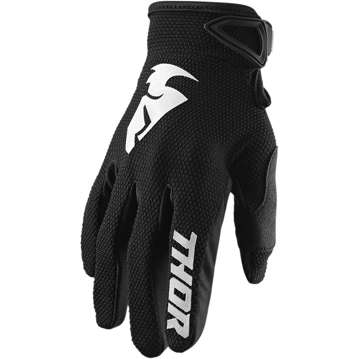 THOR Youth Sector Gloves Black - Back of Hand View