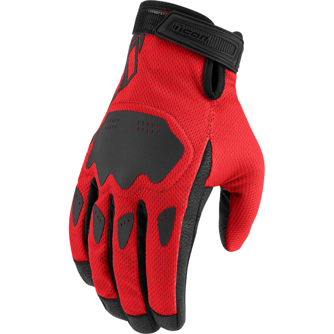 ICON Hooligan CE Gloves Red - Back of Hand View