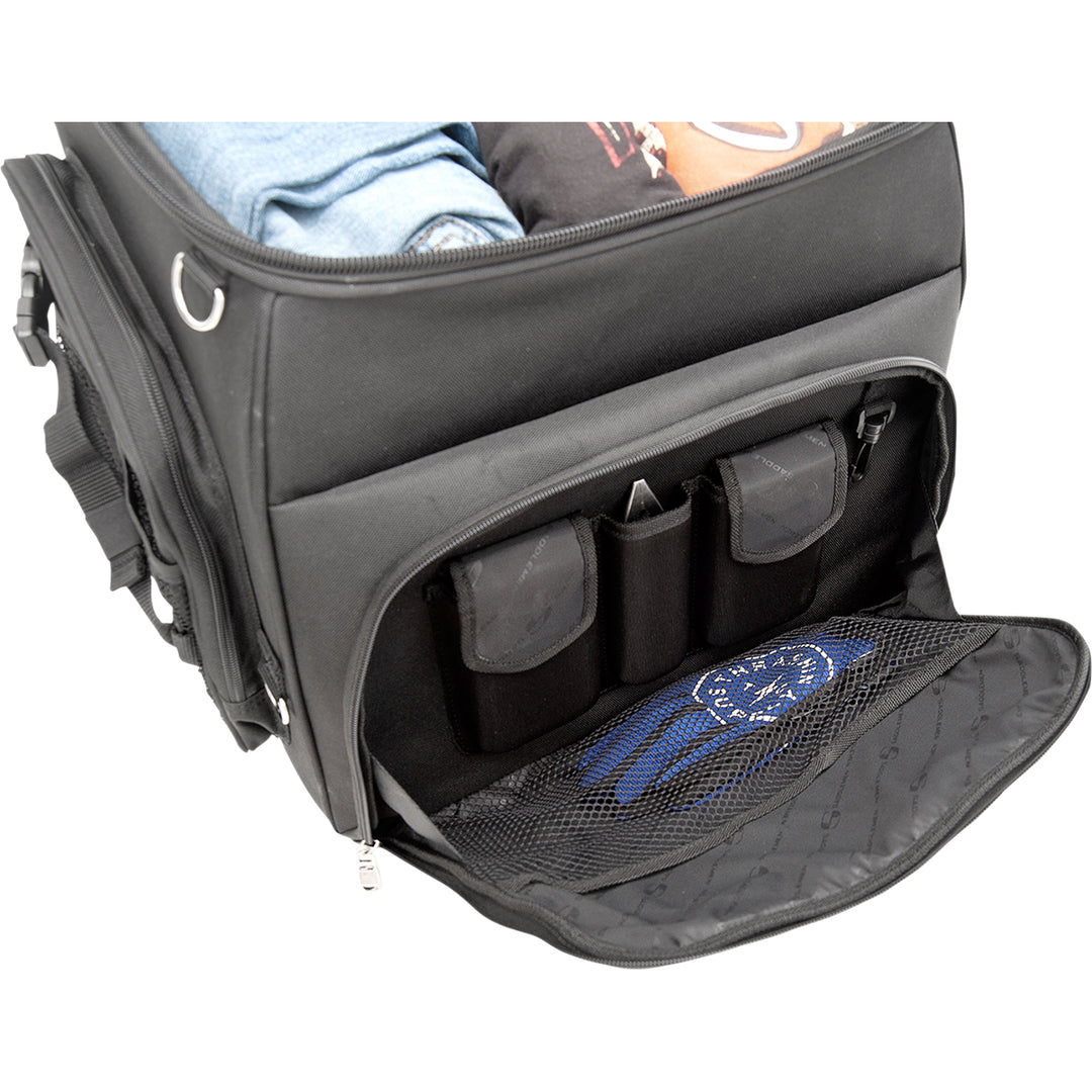 SADDLEMEN BR4200 Sissy Bar Bag - Close-Up of Open Front Pocket