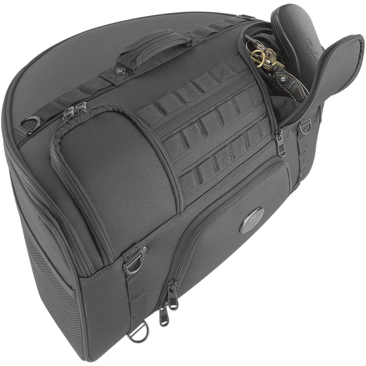 SADDLEMEN BR2200 Tactical Backrest Bag - Angled Front Side View with Pne Top Pocket Open with Gear Inside