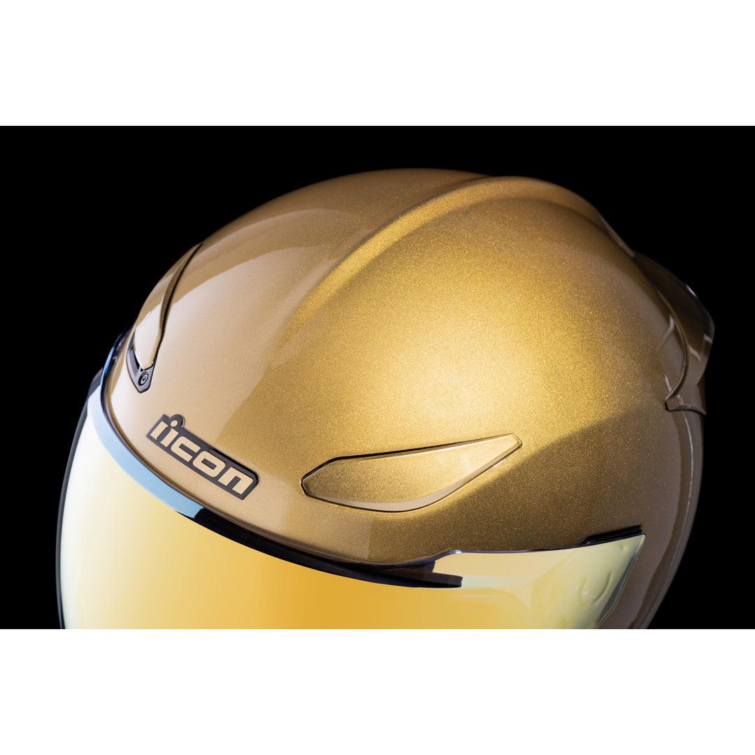 ICON Domain™ Cornelius Helmet Gold - Close-Up of Top Vents and Details