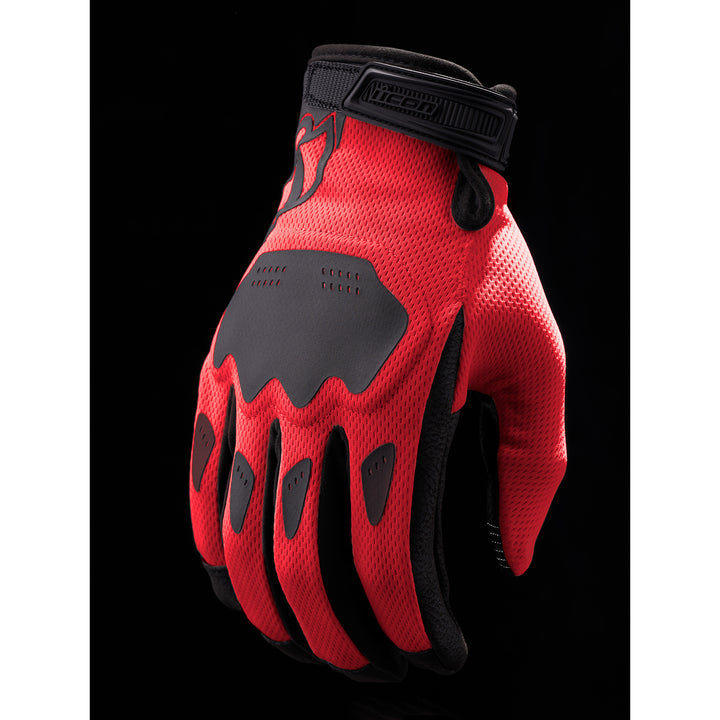 ICON Hooligan CE Gloves Red - Back of Hand View