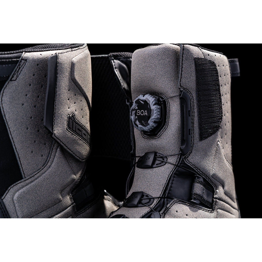 ICON Alcan Waterproof Boots Gray - Close-Up of BOA Fastener