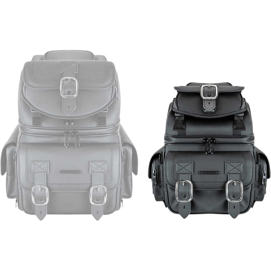 SADDLEMEN BR1800D Sissy Bar Bag - Front Views, Left Side with Top Section Expanded