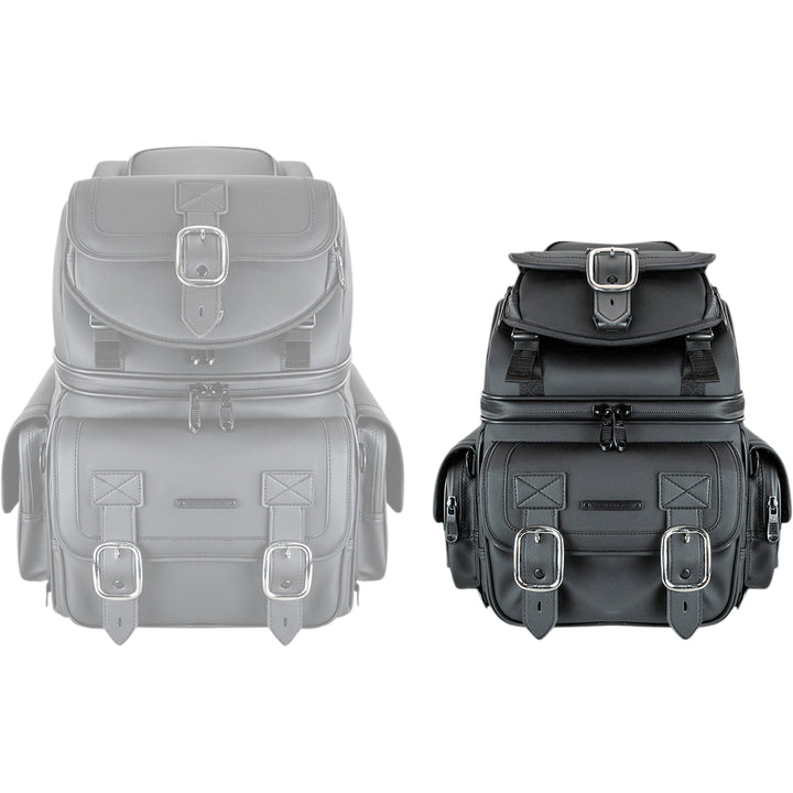 SADDLEMEN BR1800D Sissy Bar Bag - Front Views, Left Side with Top Section Expanded