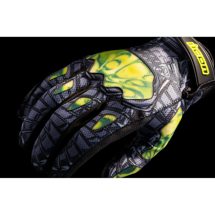 ICON Hooligan Outbreak Gloves Green - Close-Up of Back of Hand