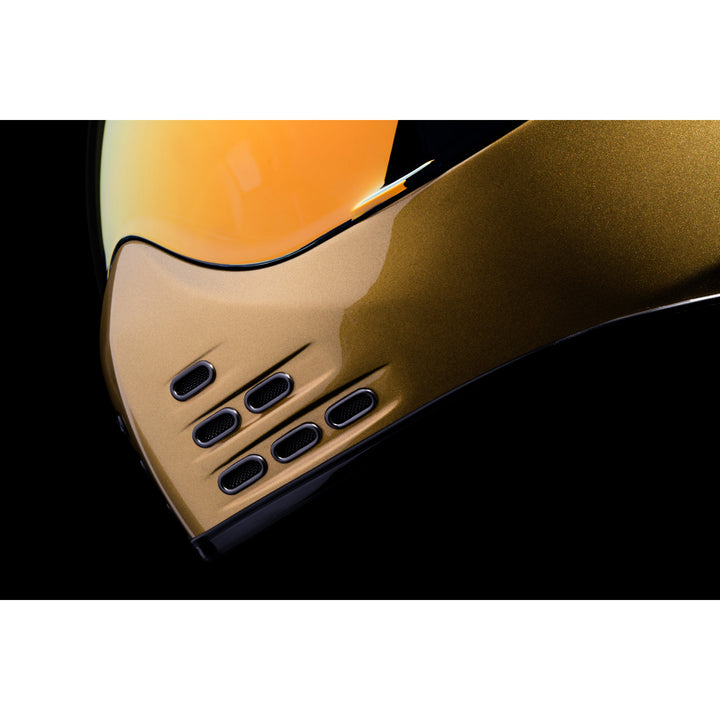 ICON Domain™ Cornelius Helmet Gold - Close-Up of Mouth Vents