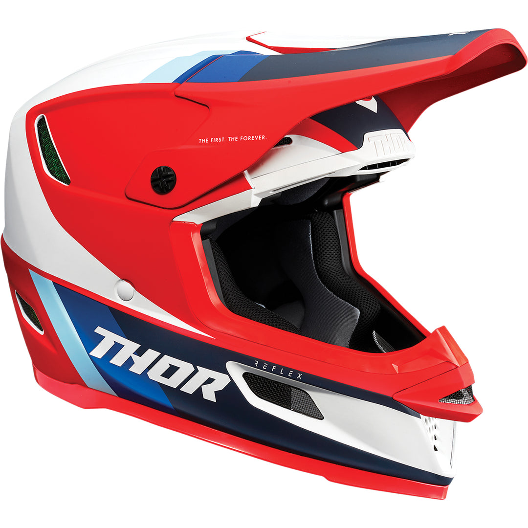 THOR Reflex Apex MIPS® Helmet Red/White/Blue - Front Side View