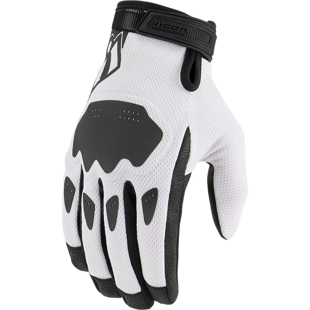ICON Hooligan CE Gloves White - Back of Hand View