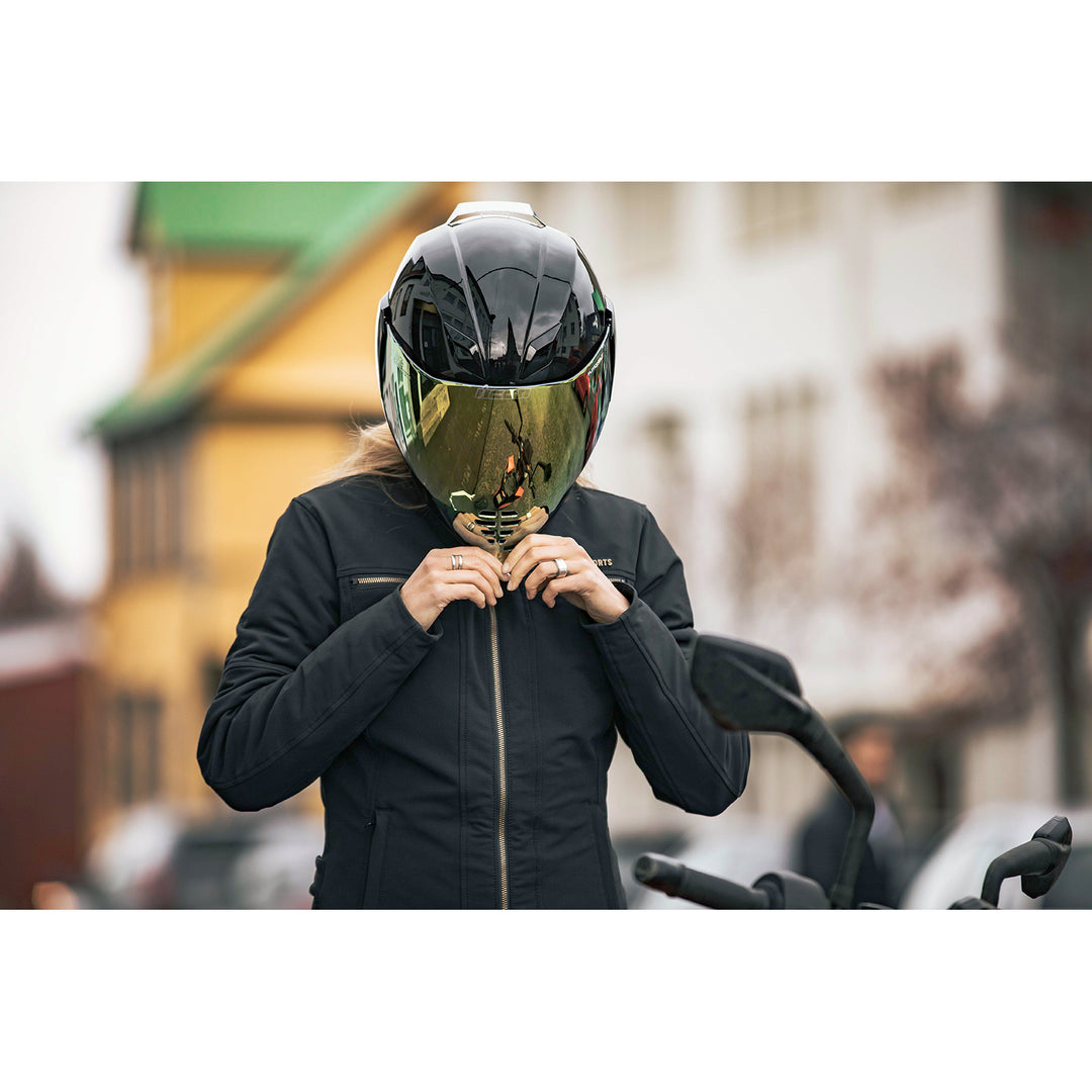 ICON Airflite™ Helmet FliteShield™ RST Lifestyle Shot of Rider Wearing Helmet with RST Bronze Fliteshield