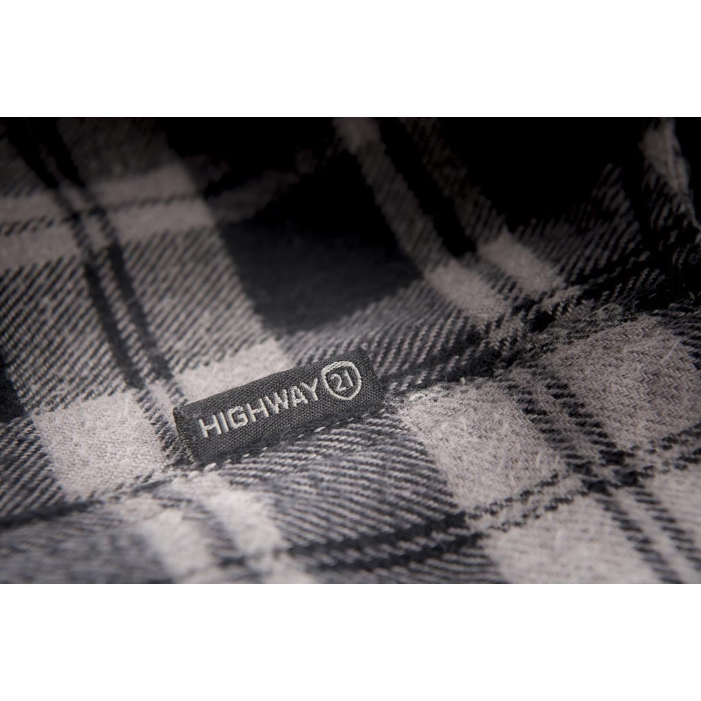 Highway 21 Marksman Flannel Black/Grey - Close-Up of Logo Tag Sewn into Seam