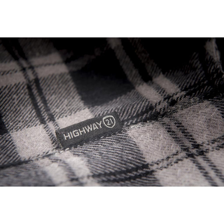 Highway 21 Marksman Flannel Black/Grey - Close-Up of Logo Tag Sewn into Seam