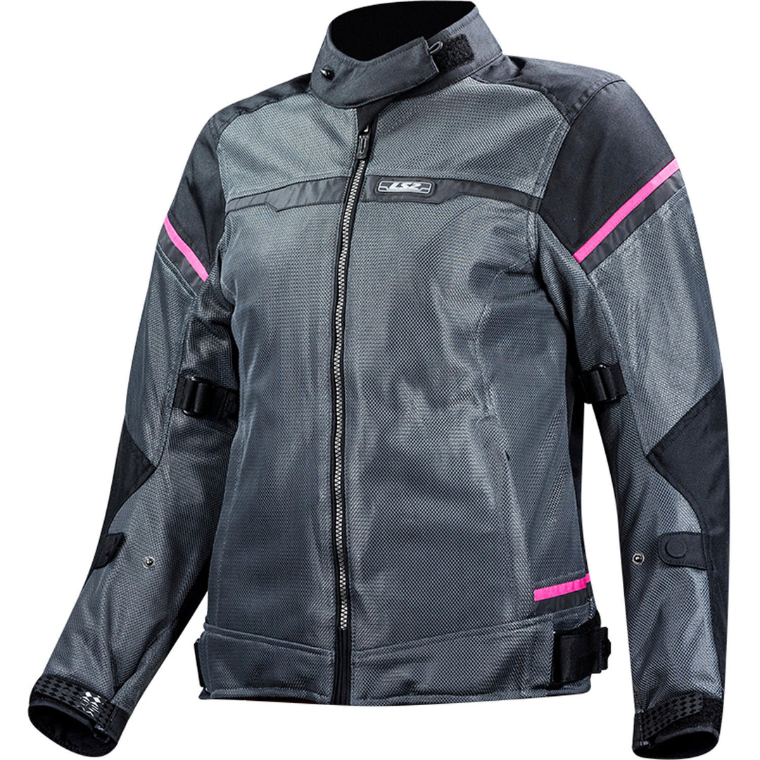 LS2 Helmets Riva Women's Motorcycle Jacket Black/Dark Gray/Pink - Front View