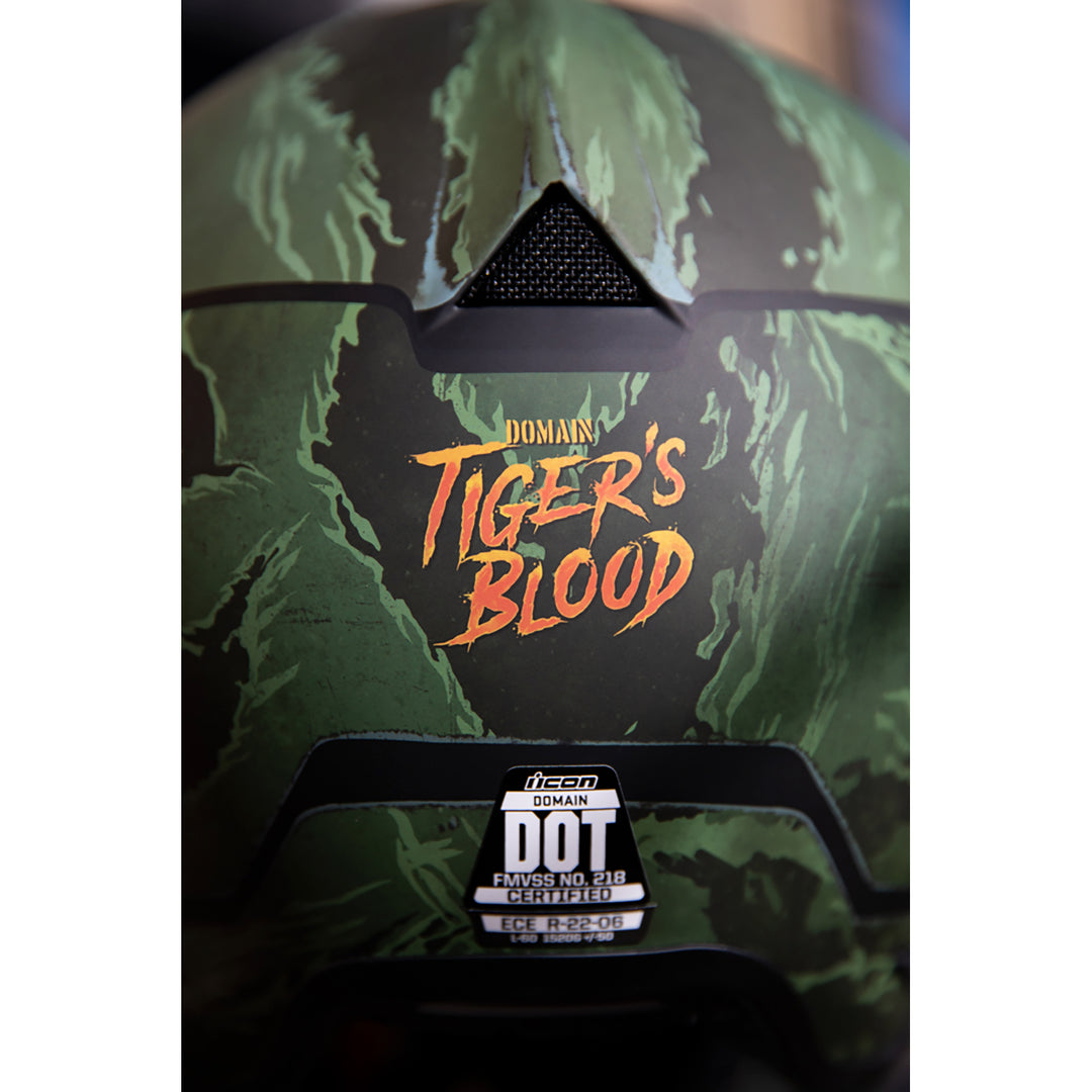 ICON Domain™ Tiger's Blood Helmet Green - Close-Up of Rear Details