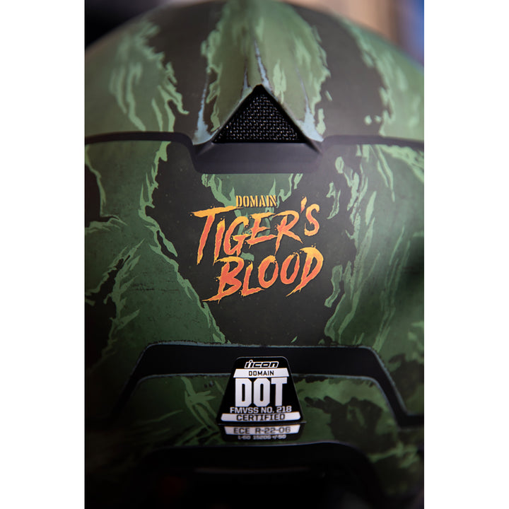 ICON Domain™ Tiger's Blood Helmet Green - Close-Up of Rear Details