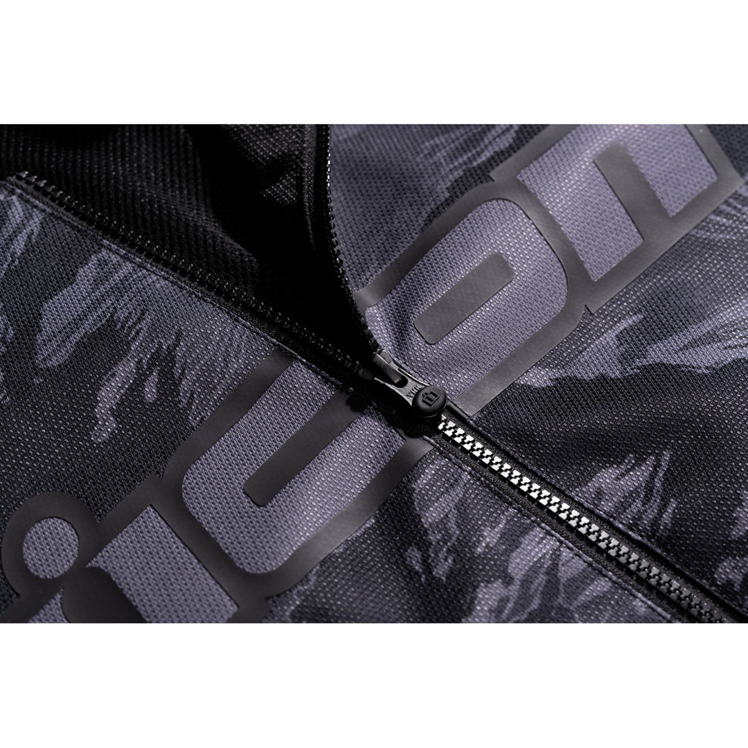 ICON Hooligan CE Tiger's Blood Jacket Gray - Close-Up of Partially Unzipped Front Zipper