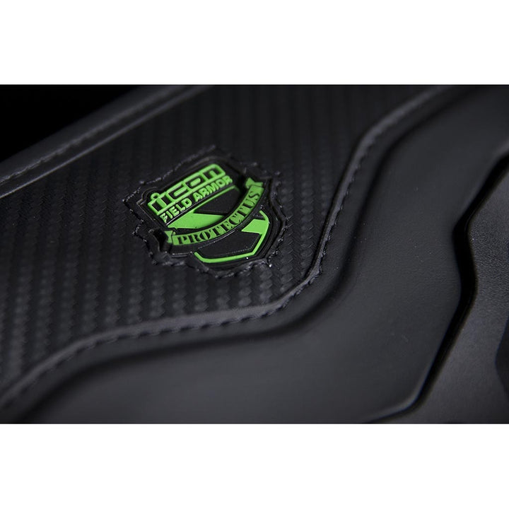 ICON Stryker Vest Green - Close-Up of Logo on Rear Collar