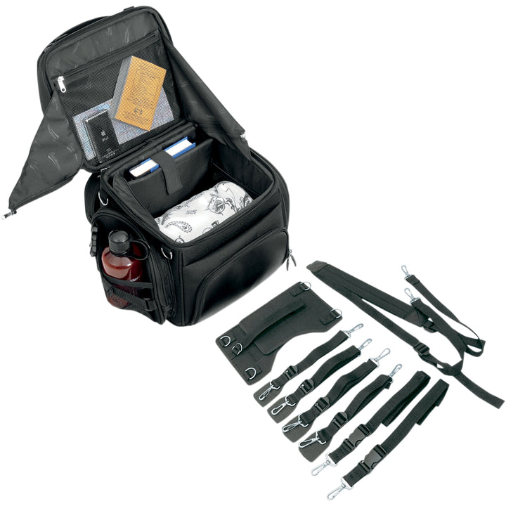 SADDLEMEN BR1800 Backseat or Sissy Bar Bags - Opened Back with Extra Straps Displayed