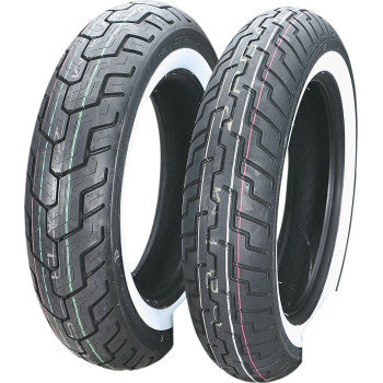Dunlop D404 Tire - Angled Side View of Front and Rear Wide White Walls