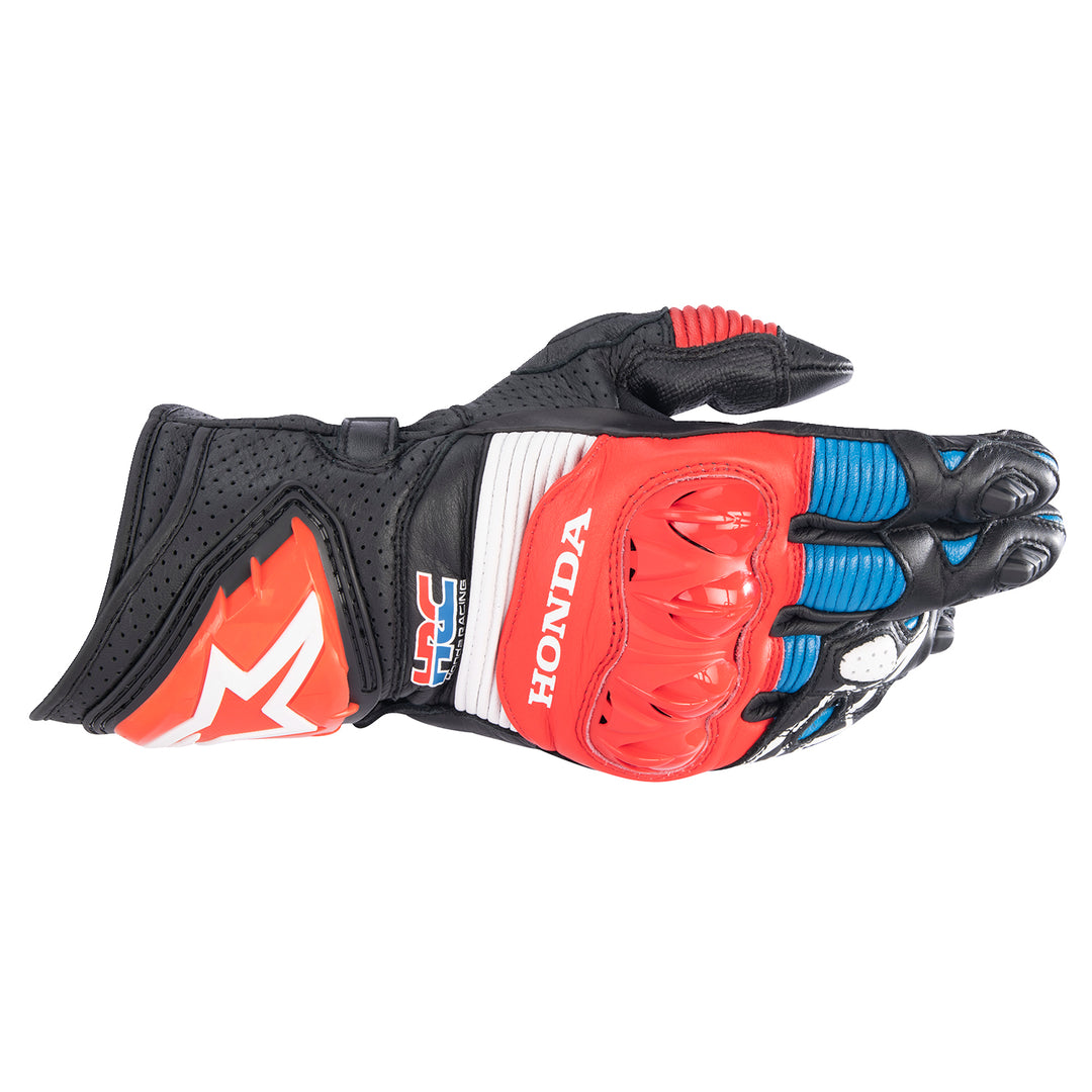Alpinestars Honda GP Pro R3 Gloves Black/Bright Red/Blue - Back of Hand View