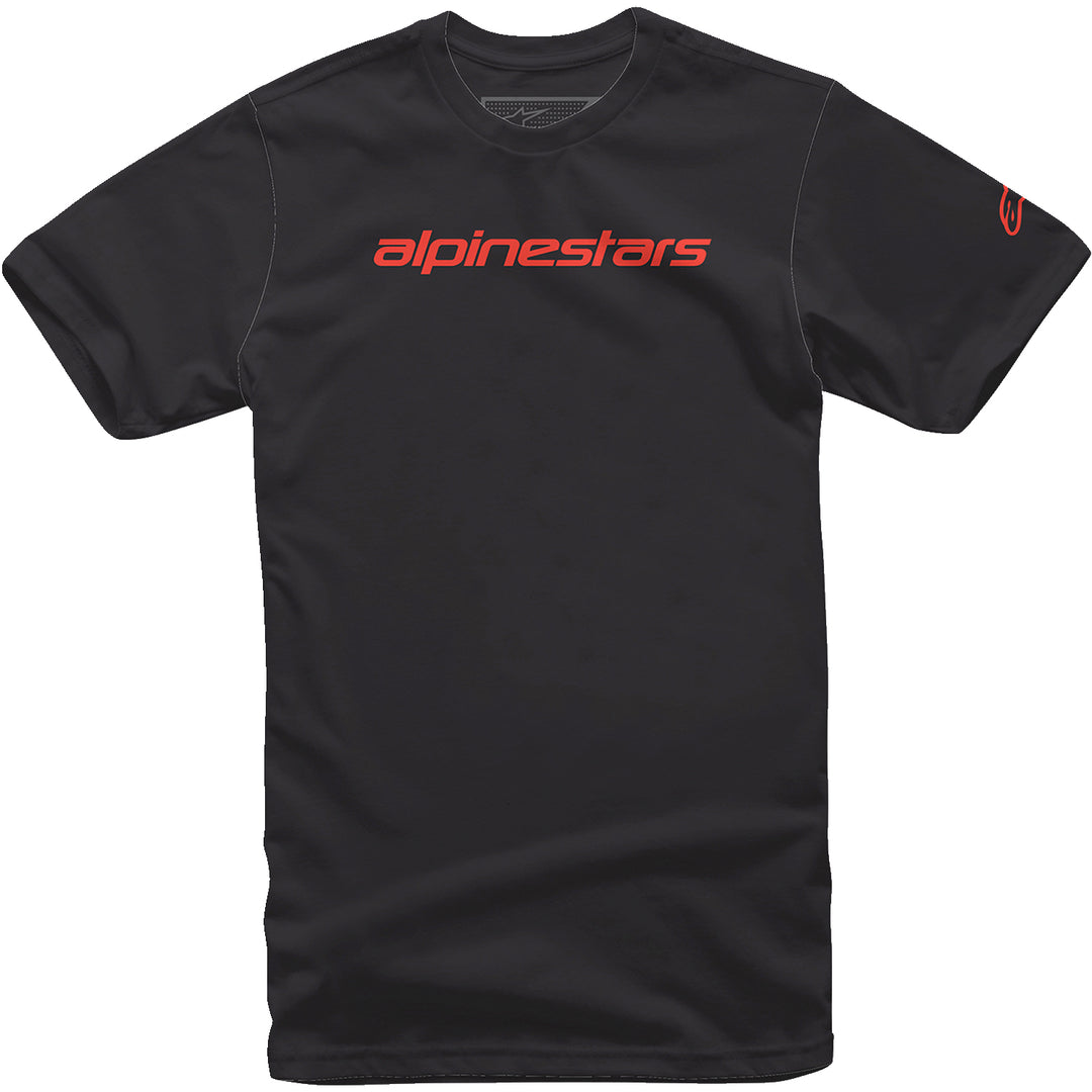Alpinestars Linear Wordmark T-Shirt Black/Warm Red - Front View