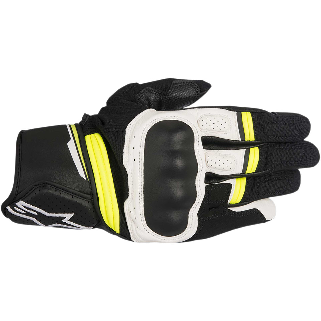 Alpinestars Booster Gloves Black/White/Yellow - Back of Hand View