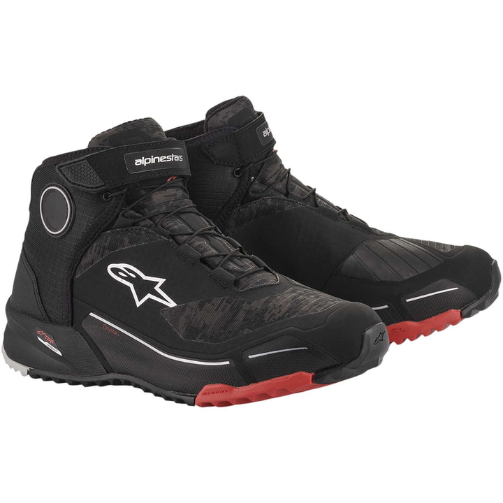 Alpinestars CR-X DRYSTAR® Riding Shoes Black Camo/Red - Front Side View of Pair