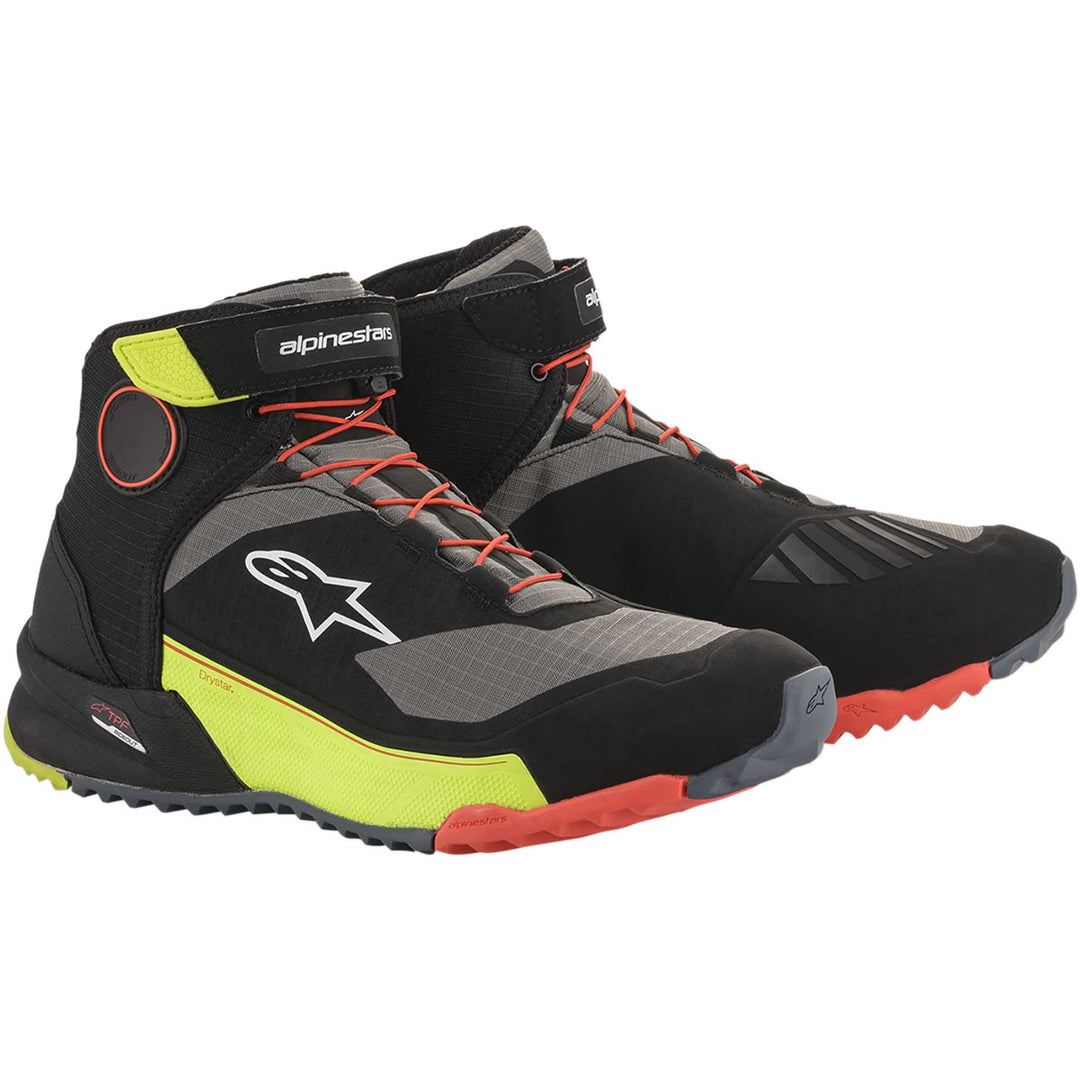 Alpinestars CR-X DRYSTAR® Riding Shoes Black/Red/Yellow Fluorescent - Front Side View of Pair