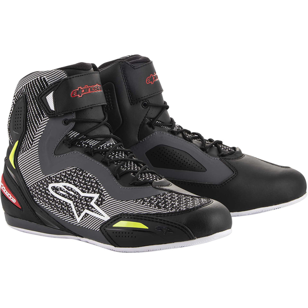 Alpinestars Faster-3 Rideknit Shoes Black/Gray/Red/Yellow - Front Side View of Pair