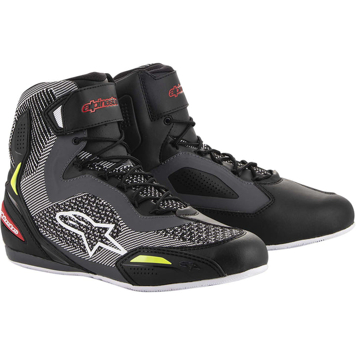 Alpinestars Faster-3 Rideknit Shoes Black/Gray/Red/Yellow - Front Side View of Pair