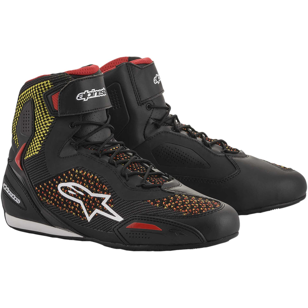 Alpinestars Faster-3 Rideknit Shoes Black/Red/Yellow - Front Side View of Pair