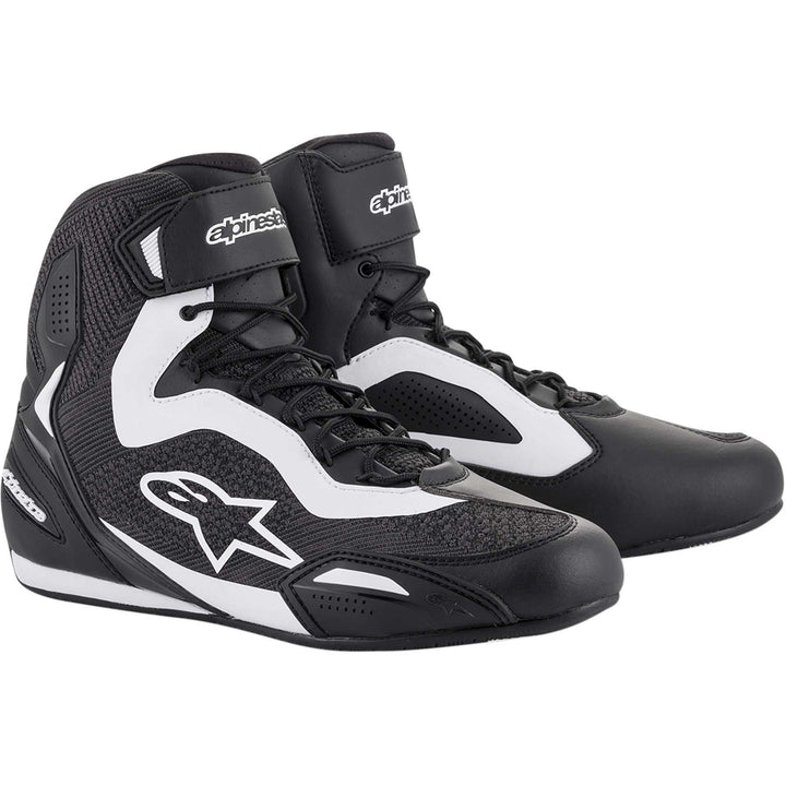 Alpinestars Faster-3 Rideknit Shoes Black/White - Front Side View of Pair