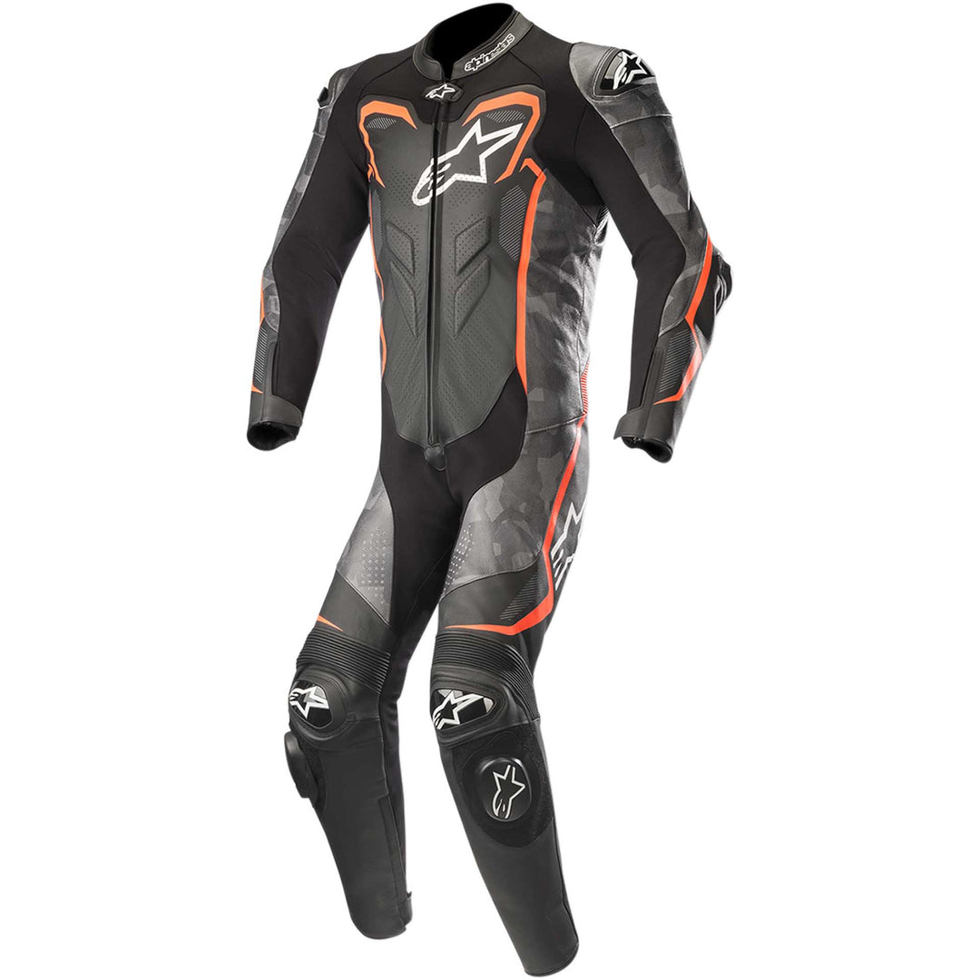 Alpinestars GP Plus Camo 1-Piece Leather Suit Black/Charcoal/Red - Front View