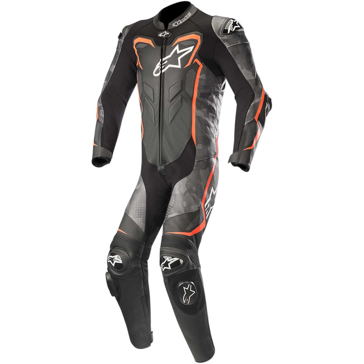 Alpinestars GP Plus Camo 1-Piece Leather Suit Black/Charcoal/Red - Front View