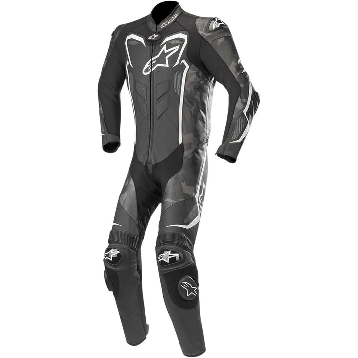 Alpinestars GP Plus Camo 1-Piece Leather Suit Black/Charcoal/White - Front View